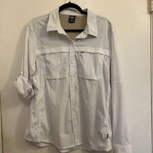 REI lightweight ripstop shirt  white XL, hidden pocket and convertible sleeves